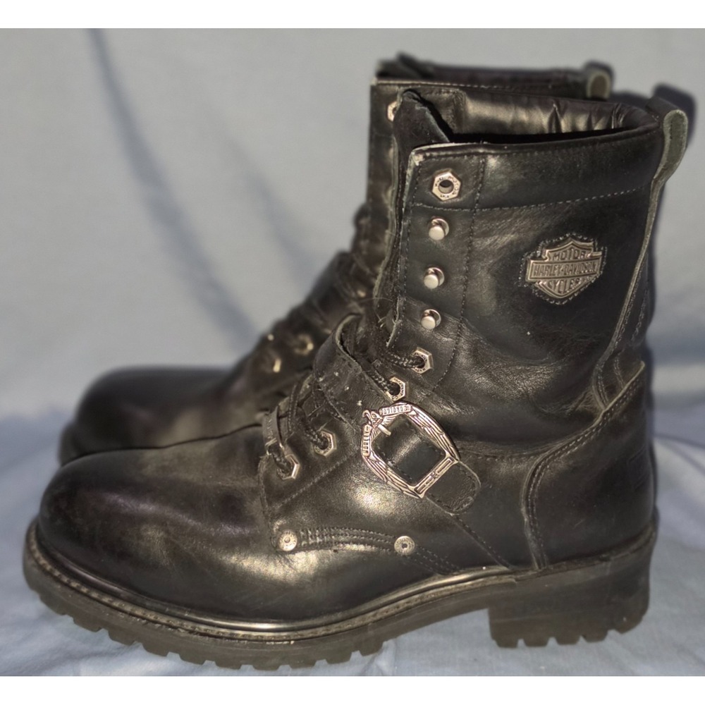 Harley-Davidson Faded Glory Motorcycle Boot Mens 8.5 Black Leather Combat Biker - Picture 4 of 7